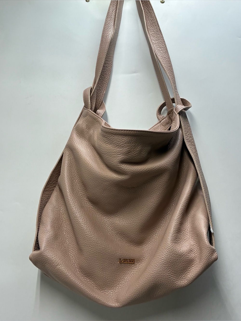 L Credi Backpack Pebbled Leather Convertible Shoulder Bag Daypack Italy Pink